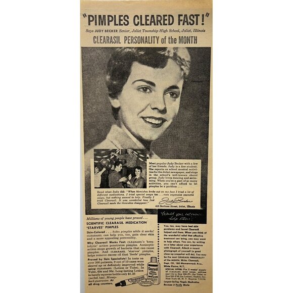 Clearasil Acne Medication Print Ad Vintage 1950s Starves Pimples - Picture 5 of 7